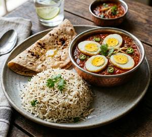 Egg Curry 2 Eggs + Jeera Rice + 2 Tawa Roti + Salad