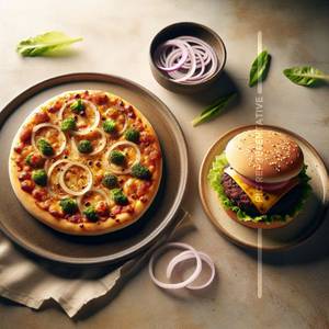 Onion Pizza + Veg Burger                                          