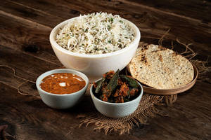 Jeera Rice + Dal Makhani + Bhindi Do Pyaza