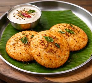 Fried Rava Idli with Chutney (3 idli)