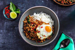 Pad Ka Prao Gai ( Thai Basil Chicken Stir-fry With Steamed Rice )