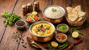 Kadhi Basmati Chawal With Tim Tim Special Papad [NO ONION NO GARLIC]