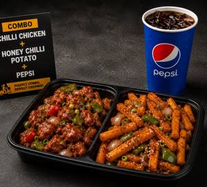 Indo-Chinese Party Combo (Chilli Chicken + Honey Chilli Potato + Pepsi) [400 Ml]