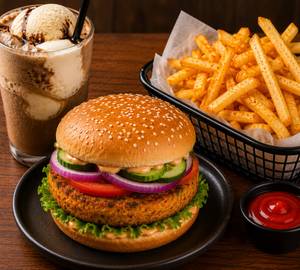 Crispy Veg Burger & Fries Box with Midnight Cloud Coffee Float [350 Ml]