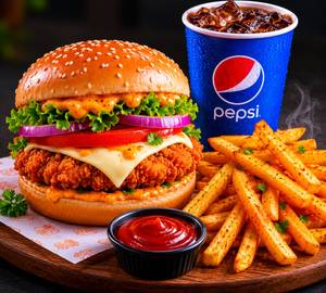 The Classic Chicken Burger Combo (with Fries & Pepsi) [400 Ml]