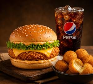The Ultimate Chicken & Cheese Feast (Chicken Cheese Burger + Cheese Balls (6 Pcs) + Pepsi 400 ml)