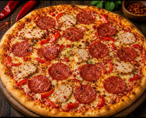 Spicy Salami Chicken Cheese Burst Pizza