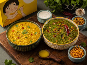 Plain Dal Khichdi + Butter Garlic Palak Khichdi Combo