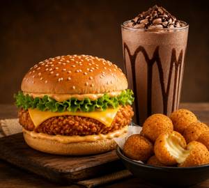 Match Day Special: Ultimate Feast (Chicken Cheese Burger + Cheese Balls (6 Pcs) + Chocolate Shake)