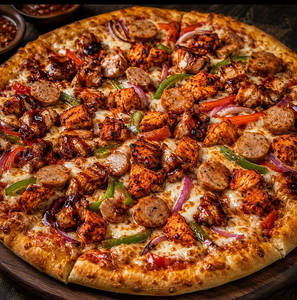 Spiced Double Chicken Cheese Burst Pizza