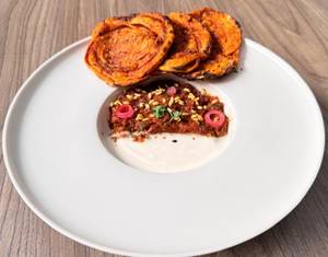Smoked Baingan Bharta, Burrata Cream. Baby Churchur Naan