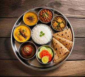 Radha Rasoi Maharaja Thali ( Dal+Paneer Curry+ Chole+Kadi Pakora+Rice+4 Tawa Roti+Salad+Sweet Dish)