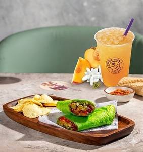 Peach Jasmine Cold Brew & Falafel Wrap