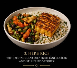 Herb Rice With Paneer Steak And Boiled Veggies