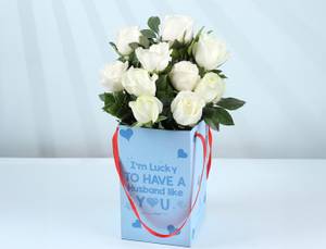 White Roses Floral Box For Husband