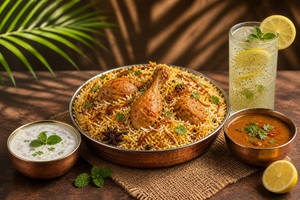 Chicken Dum Biryani+lemon Chia Cooler + Raita + Saalan