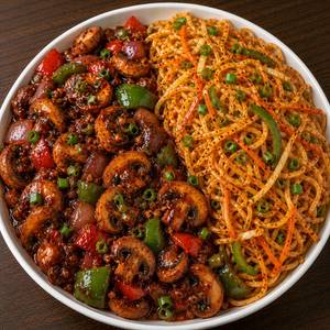 SCHEZWAN NOODLES WITH CHILLY MUSHROOM