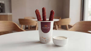Regular Red Vevel Churros With White Chocolate Dip