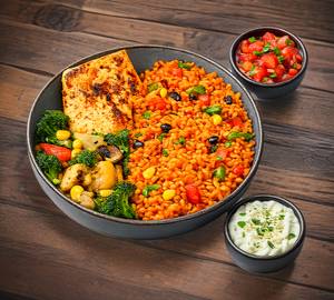 Mexican Rice Served With Grilled Paneer