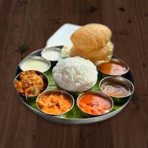 South Indian Meals(1 Chapati +Rice+Sambar +Rasam+Curry+Palya+Curd+Papad)