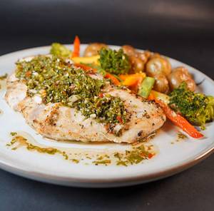 Chimichurri Chicken Steak With Roasted Potatoes & Charred Vegetables