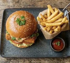 Paneer Crispy Burger & Fries