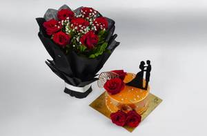 Sweet Love Belgium Chocolate Cake With Red Rose Bouquet