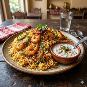Prawn Biriyani With Raita