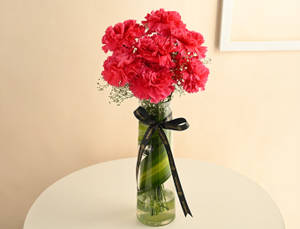 Pink Carnations In Glass Vase For Mom