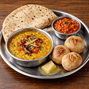 Rajasthani Mini Thali Papad+Dal+Chutney+ 3 Bati