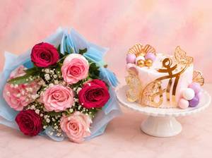 The Maa Fresh Fruit with Almond Cake with Bouquet