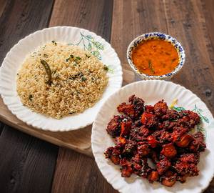 Dal Fry With Ghee Rice And Kebab