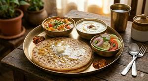 Aaloo Paratha Butter 2pc+Paneer Masala + Dahi + Salad