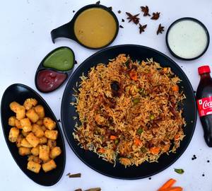 Classic Dum Veg. Biryani + Garlic Shots + 250 Ml Coke