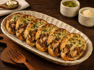 Chicken Keema Stuffed Garlic Bread