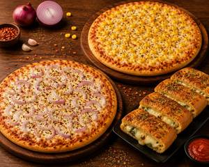 Onion Pizza [ 7 inche ] With Sweet Corn Pizza and Stuffed Garlic Bread