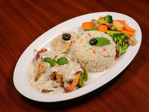 Grilled Prawn In Cream Mushroom Sauce