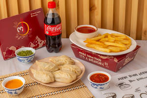 Any Momos (5 Pcs) + Fries (s) + Coke Pet Bottle