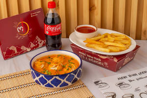 Jhol Momo 5pcs + Fries  + Coke Pet Bottle