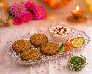 Vrat Snack Thali  - Sabudana Peanut Aloo Tikki/vada