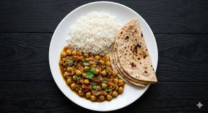 Chana Masala + Tawa Chapati(4pcs.)+Plain Rice          