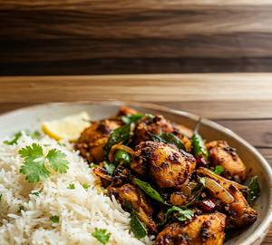 Plain Rice With Chicken Fry
