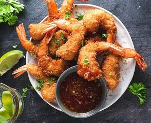 Golden fried prawns