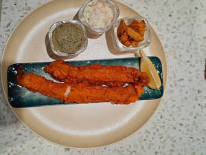 Fish & Chips With Pesto Mash