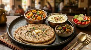 Paneer Paratha 2pcs+ Dahi + Seasonal Sabji+ Salad