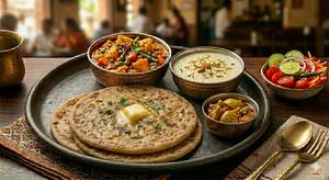 Paneer Paratha 2pcs+ Kheer+ Seasonal Sabji+ Salad