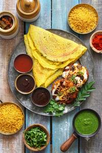 Moong Dal Chilla with Aloo Tikki