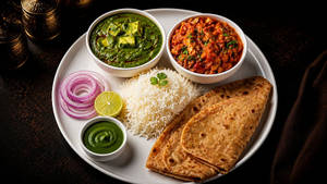 Paneer Subzi, Paratha & Rice Thali