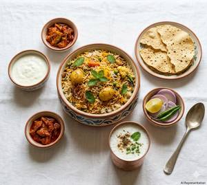 Haydrabadi Biryani Combo/thali+bt. Milk+ro Papad+achar+onian