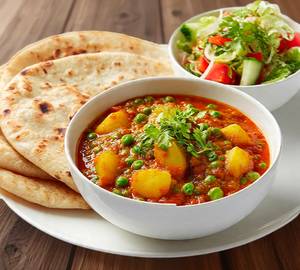 3 roti with aloo matar sabji